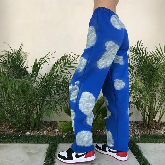 Sweatpants with Hand Painted Clouds Unisex - Picture 3 of 5